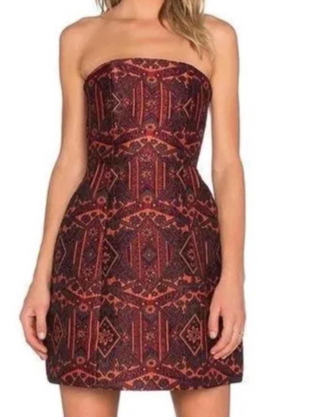 Alice + Olivia Burgundy Patterned Mini Dress